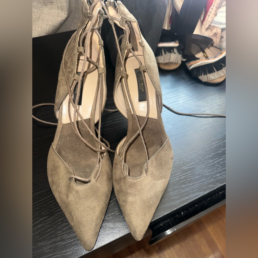 Zara Taupe Lace-Up Heels
